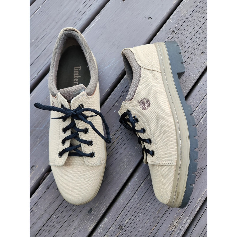 Vintage y2k Timberland Canvas Oxford Shoes Tan Lug Sole Low Top 67024 Size 11M